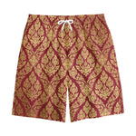 Gold And Red Thai Pattern Print Cotton Shorts
