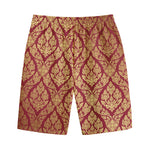 Gold And Red Thai Pattern Print Cotton Shorts