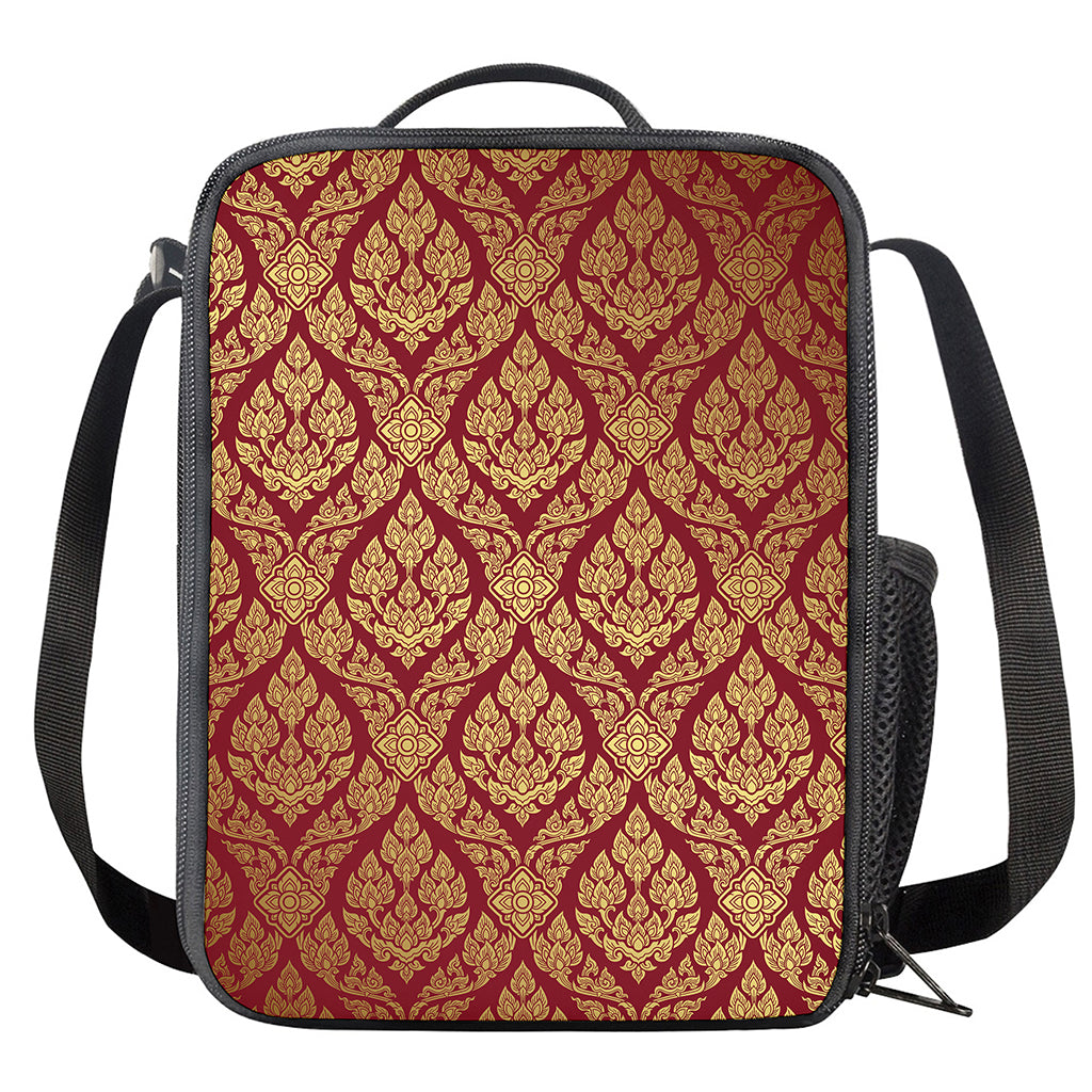 Gold And Red Thai Pattern Print Crossbody Lunch Bag