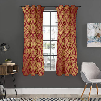 Gold And Red Thai Pattern Print Curtain
