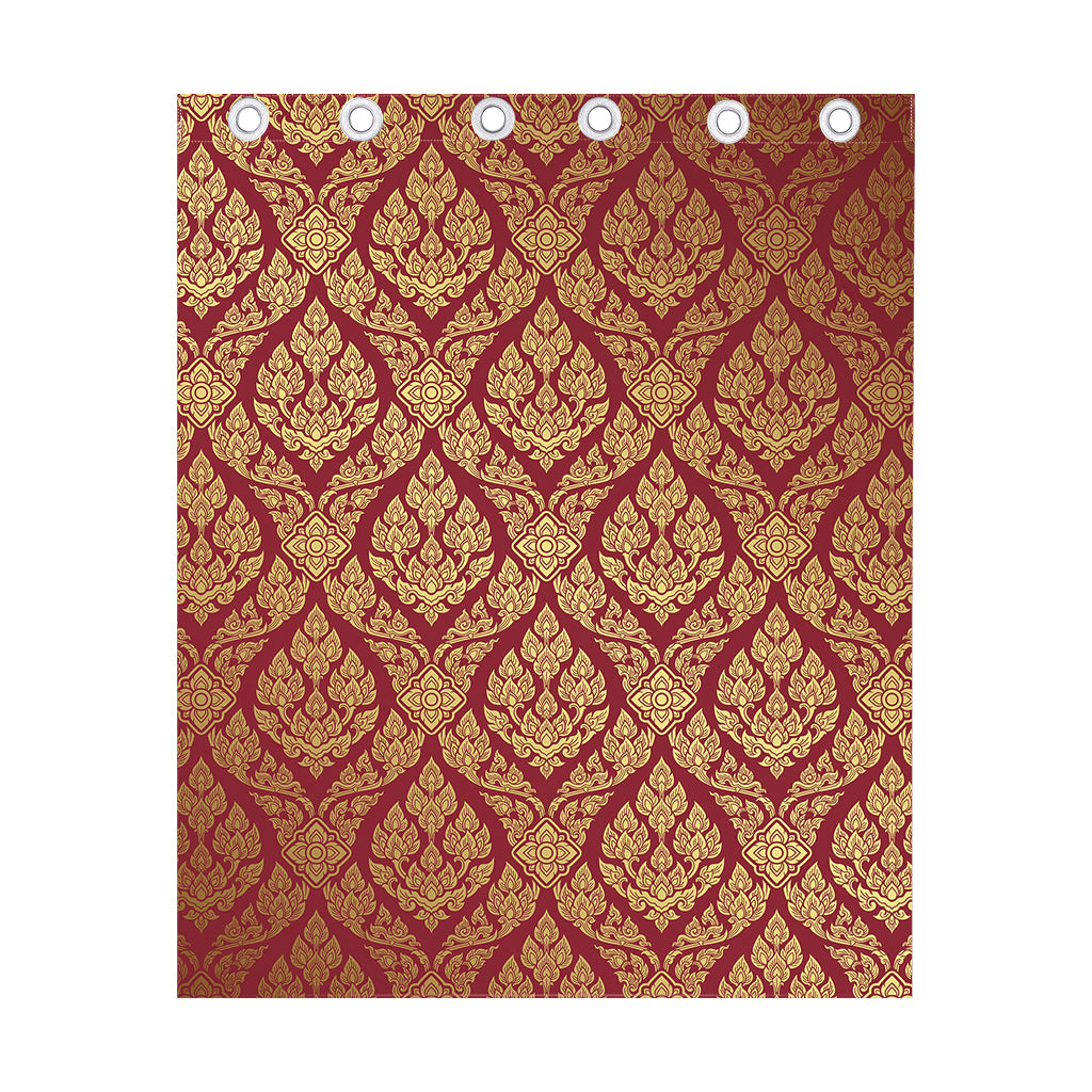 Gold And Red Thai Pattern Print Curtain