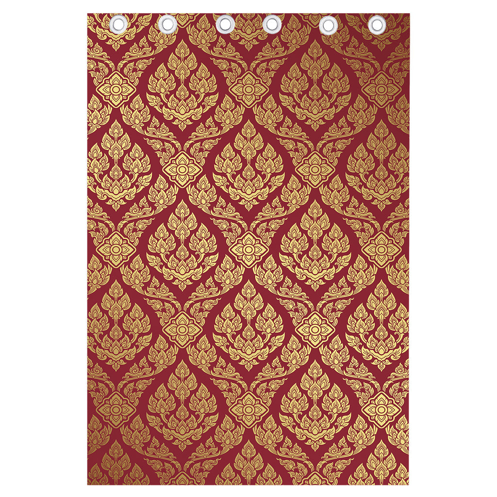 Gold And Red Thai Pattern Print Curtain