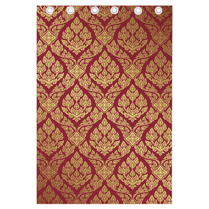 Gold And Red Thai Pattern Print Curtain