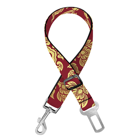 Gold And Red Thai Pattern Print Dog Seat Belt