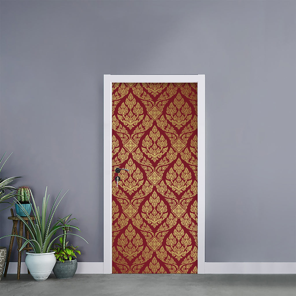 Gold And Red Thai Pattern Print Door Sticker