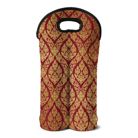 Gold And Red Thai Pattern Print Double Neoprene Wine Tote