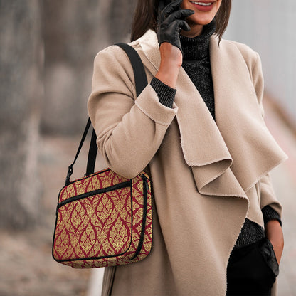 Gold And Red Thai Pattern Print Double Strap Bible Bag