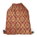 Gold And Red Thai Pattern Print Drawstring Bag