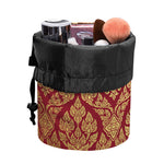 Gold And Red Thai Pattern Print Drawstring Makeup Bag