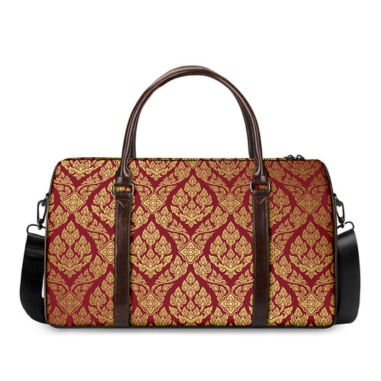 Gold And Red Thai Pattern Print Duffle Bag