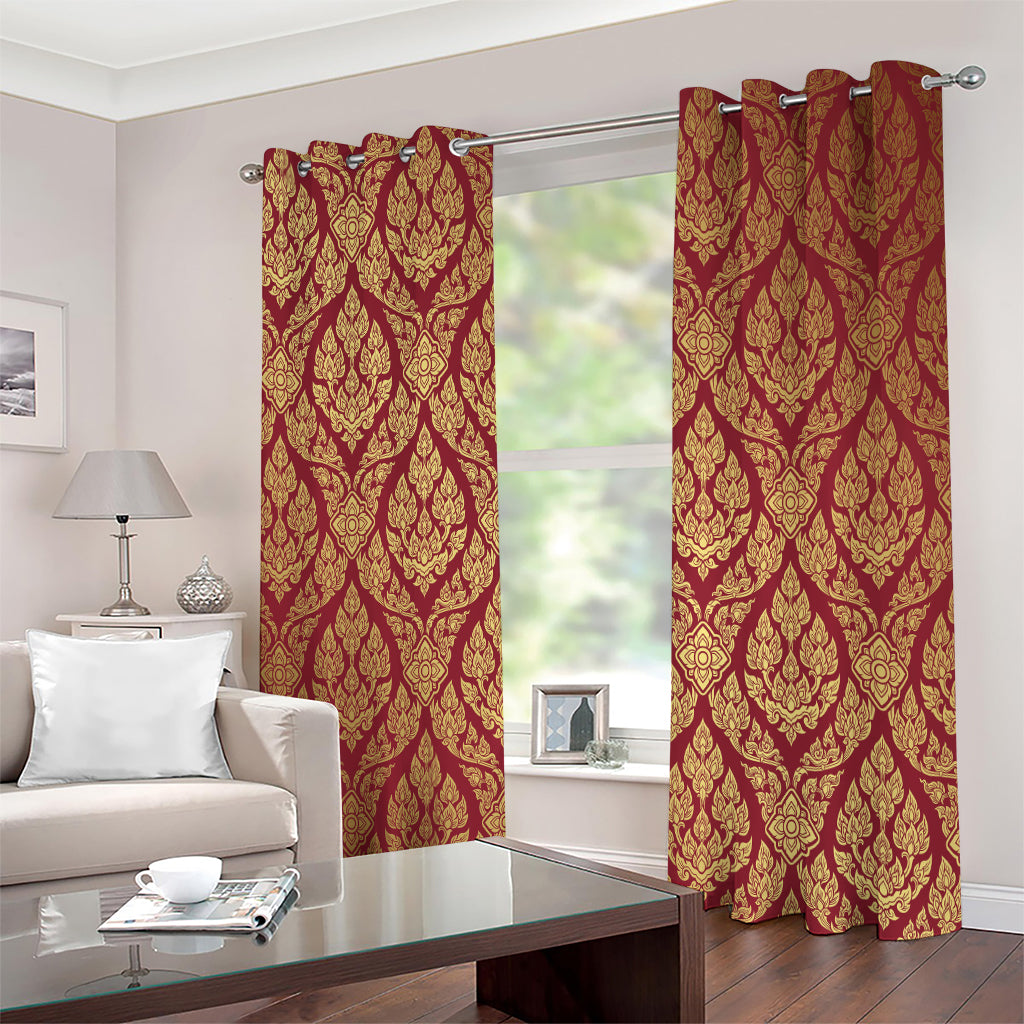 Gold And Red Thai Pattern Print Extra Wide Grommet Curtains