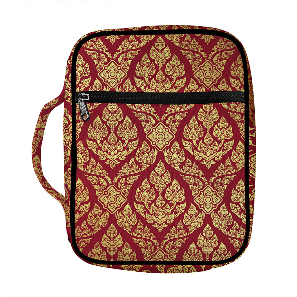 Gold And Red Thai Pattern Print Front Pocket Bible Bag