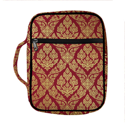 Gold And Red Thai Pattern Print Front Pocket Bible Bag