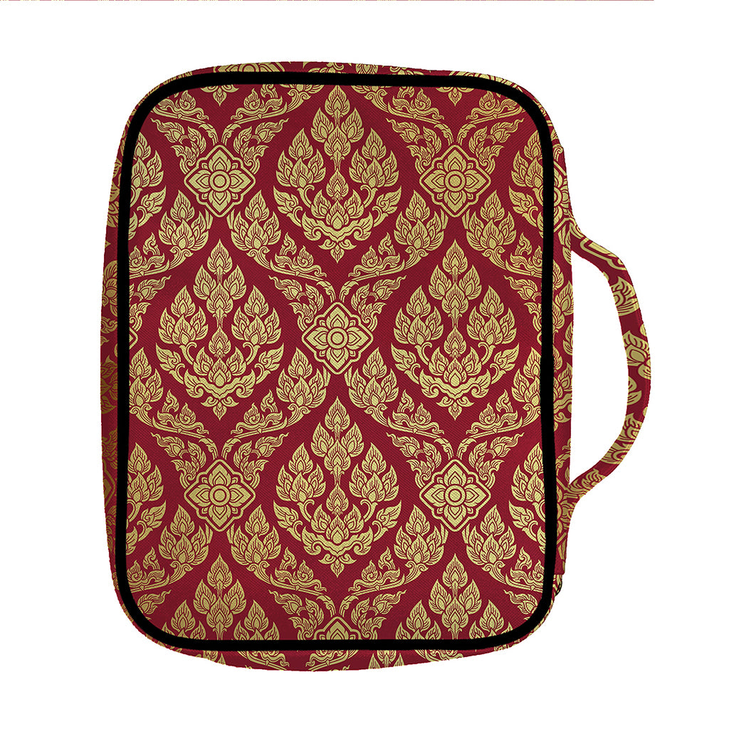 Gold And Red Thai Pattern Print Front Pocket Bible Bag