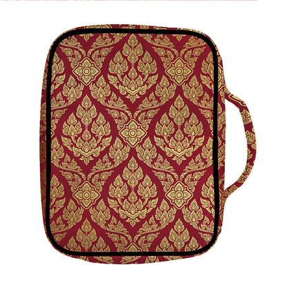 Gold And Red Thai Pattern Print Front Pocket Bible Bag