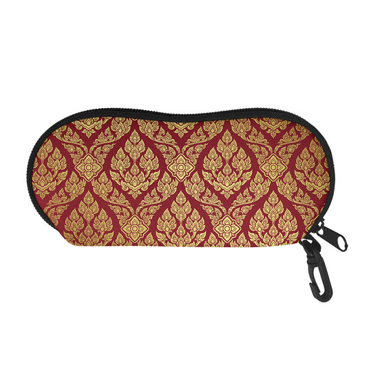 Gold And Red Thai Pattern Print Glasses Case