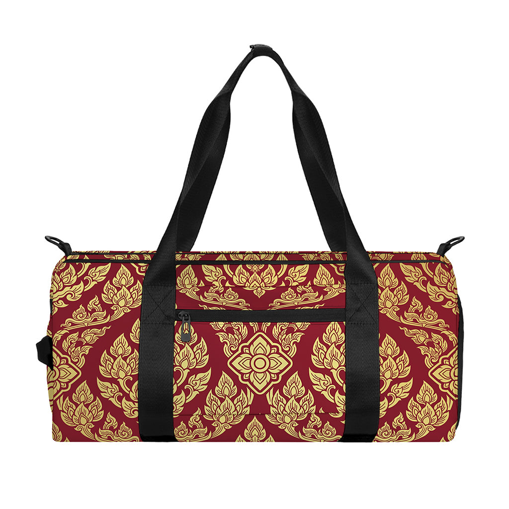 Gold And Red Thai Pattern Print Gym Bag