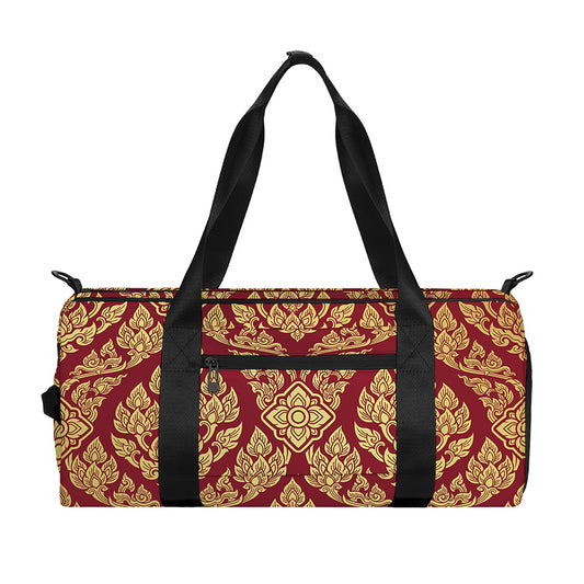 Gold And Red Thai Pattern Print Gym Bag