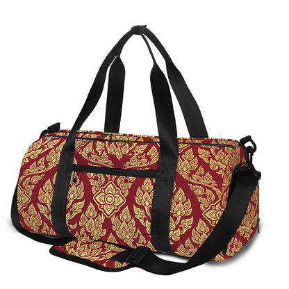 Gold And Red Thai Pattern Print Gym Bag
