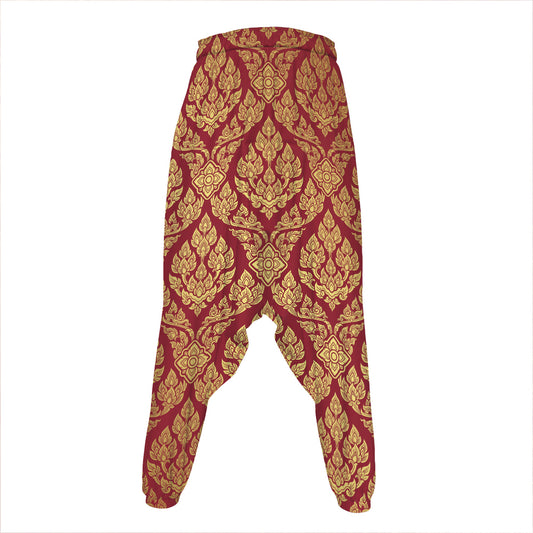 Gold And Red Thai Pattern Print Hammer Pants