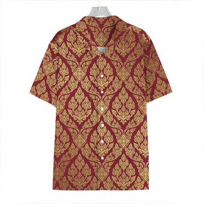 Gold And Red Thai Pattern Print Hawaiian Shirt
