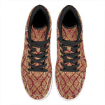 Gold And Red Thai Pattern Print High Top Leather Sneakers