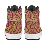 Gold And Red Thai Pattern Print High Top Leather Sneakers