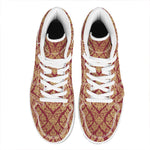 Gold And Red Thai Pattern Print High Top Leather Sneakers
