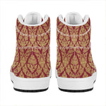Gold And Red Thai Pattern Print High Top Leather Sneakers