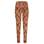 Gold And Red Thai Pattern Print High-Waisted Pocket Leggings