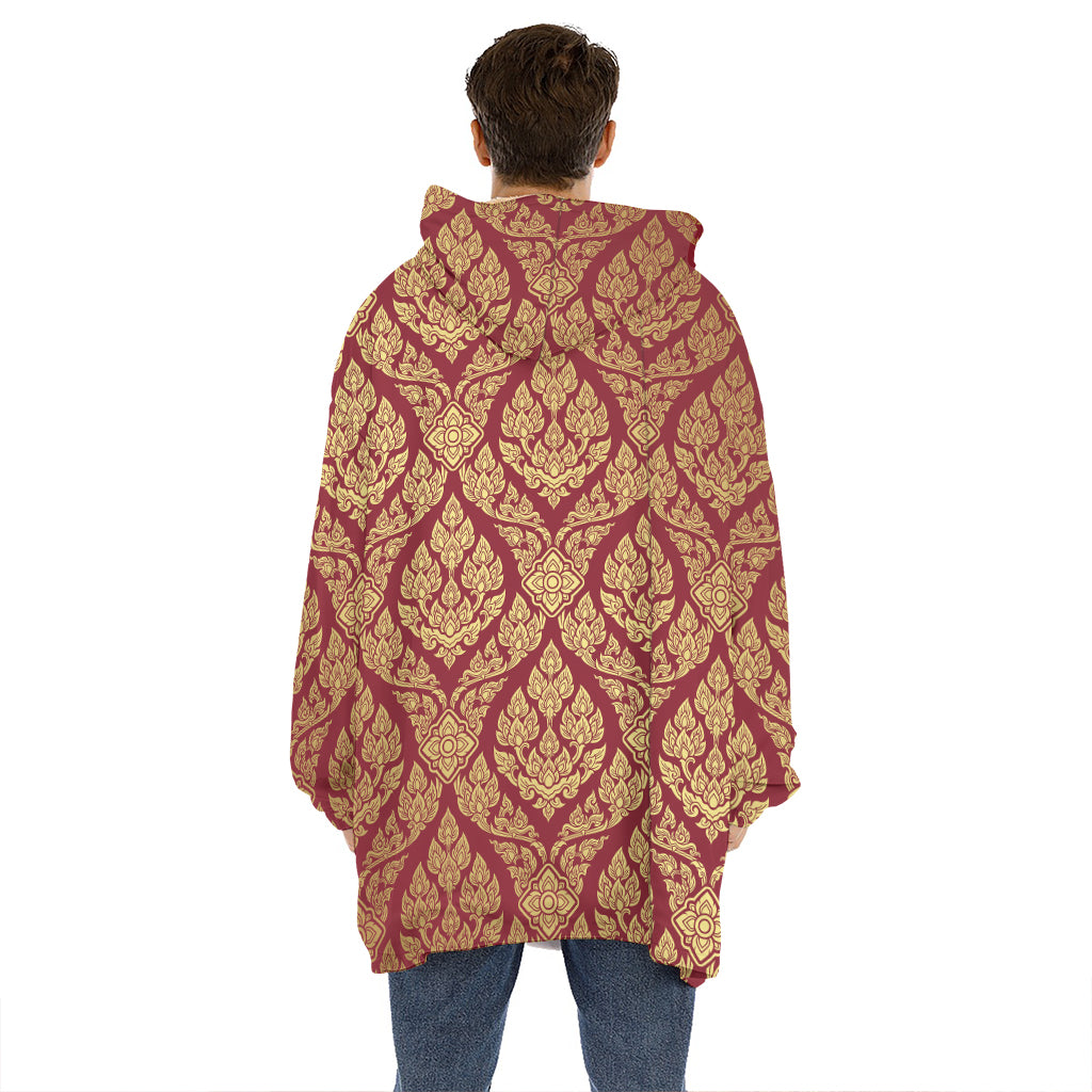 Gold And Red Thai Pattern Print Hoodie Blanket