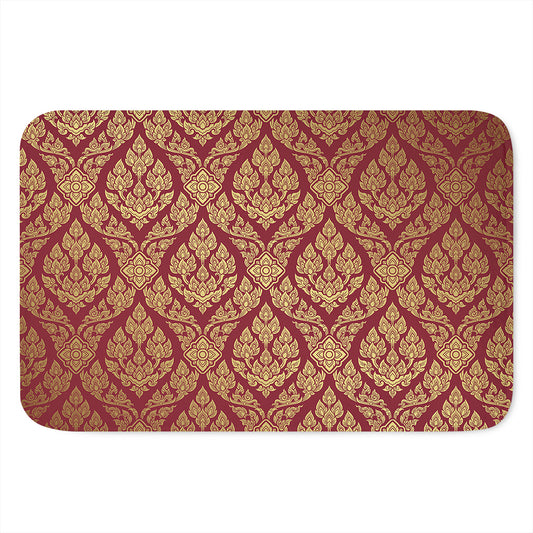 Gold And Red Thai Pattern Print Indoor Door Mat