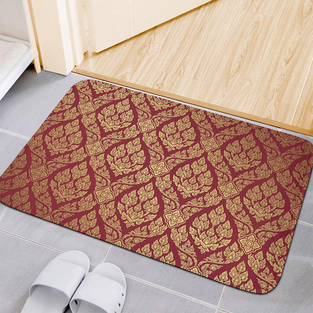 Gold And Red Thai Pattern Print Indoor Door Mat
