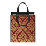 Gold And Red Thai Pattern Print Insulated Lunch Tote