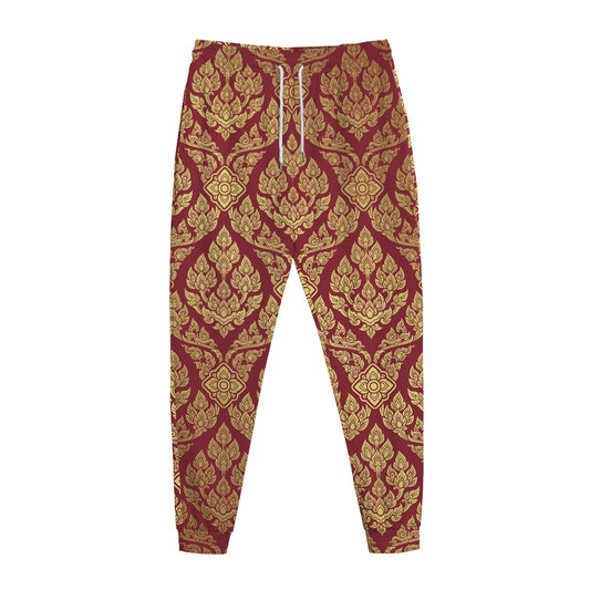 Gold And Red Thai Pattern Print Jogger Pants