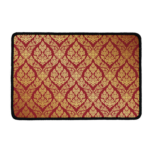 Gold And Red Thai Pattern Print Kitchen Mat