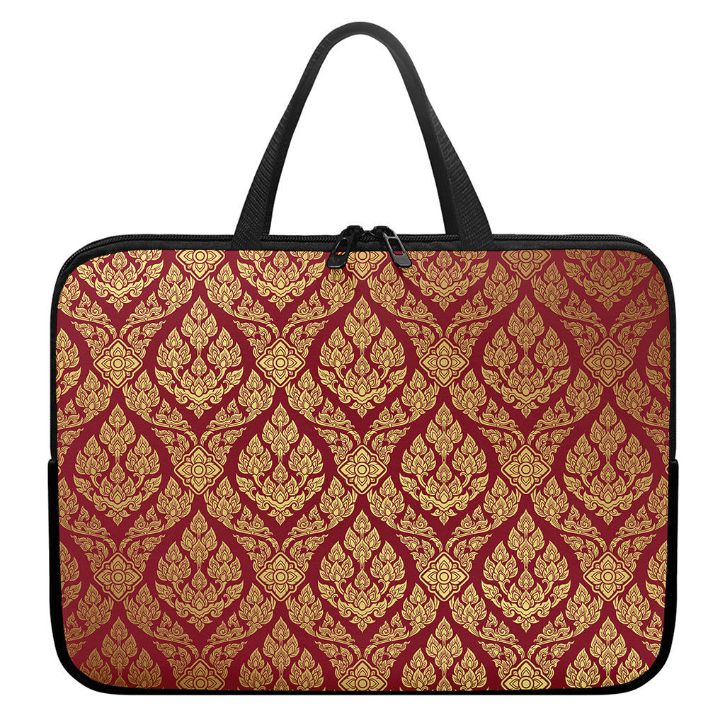 Gold And Red Thai Pattern Print Laptop Sleeve With Handle