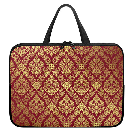 Gold And Red Thai Pattern Print Laptop Sleeve With Handle