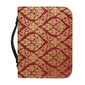 Gold And Red Thai Pattern Print Leather Bible Cover
