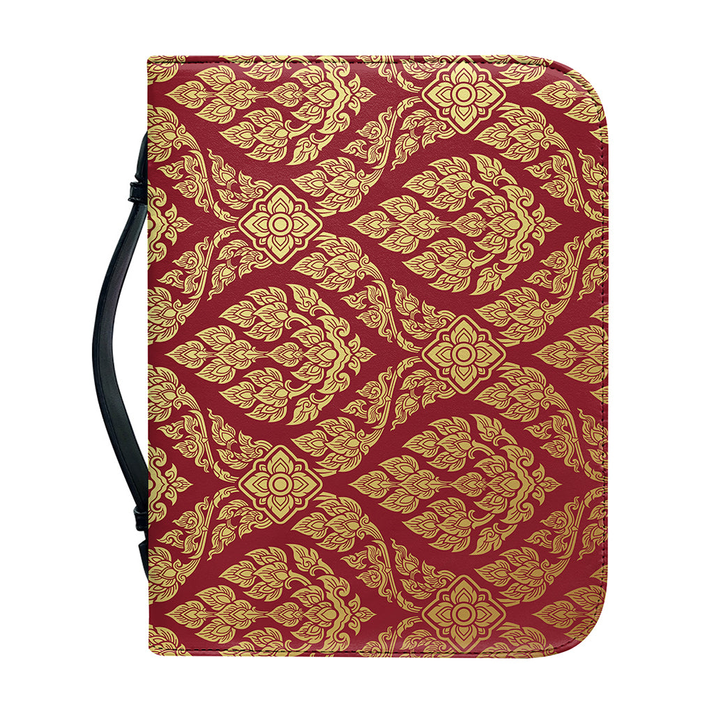 Gold And Red Thai Pattern Print Leather Bible Cover