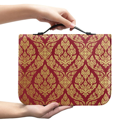 Gold And Red Thai Pattern Print Leather Bible Cover