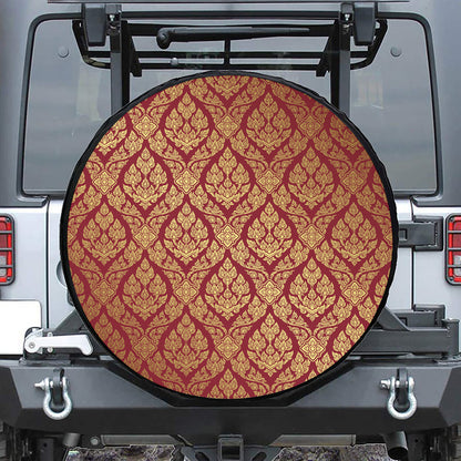 Gold And Red Thai Pattern Print Leather Spare Tire Cover