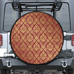 Gold And Red Thai Pattern Print Leather Spare Tire Cover