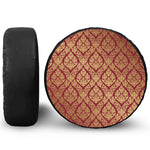 Gold And Red Thai Pattern Print Leather Spare Tire Cover