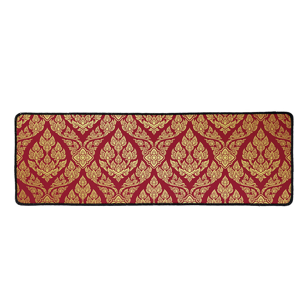 Gold And Red Thai Pattern Print Long Kitchen Mat