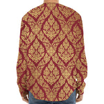 Gold And Red Thai Pattern Print Long Sleeve Baseball Jersey