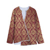 Gold And Red Thai Pattern Print Long Sleeve Short Coat