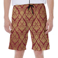 Gold And Red Thai Pattern Print Men's Beach Shorts