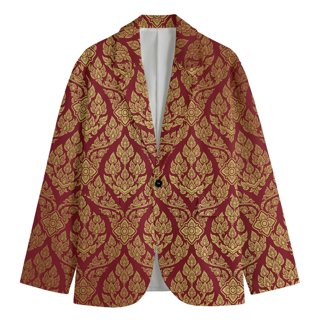 Gold And Red Thai Pattern Print Men's Blazer