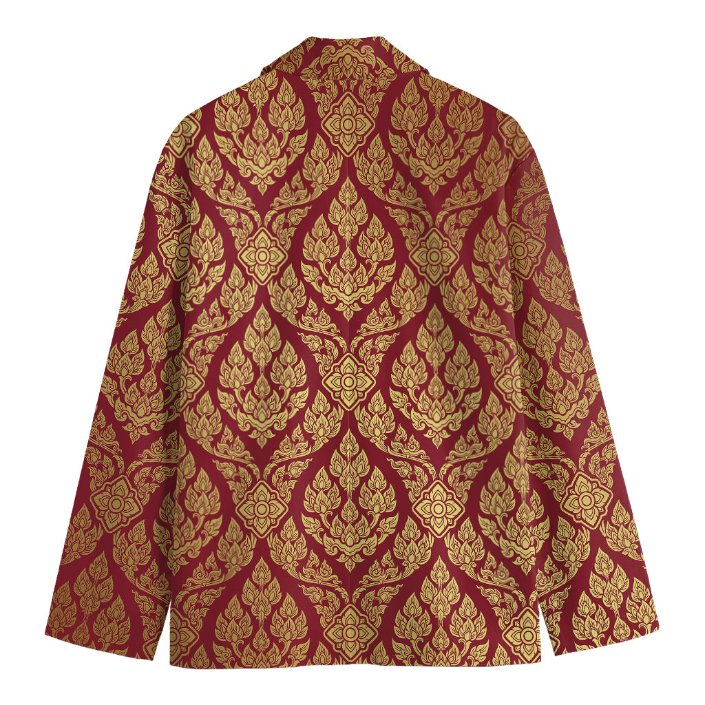 Gold And Red Thai Pattern Print Men's Blazer